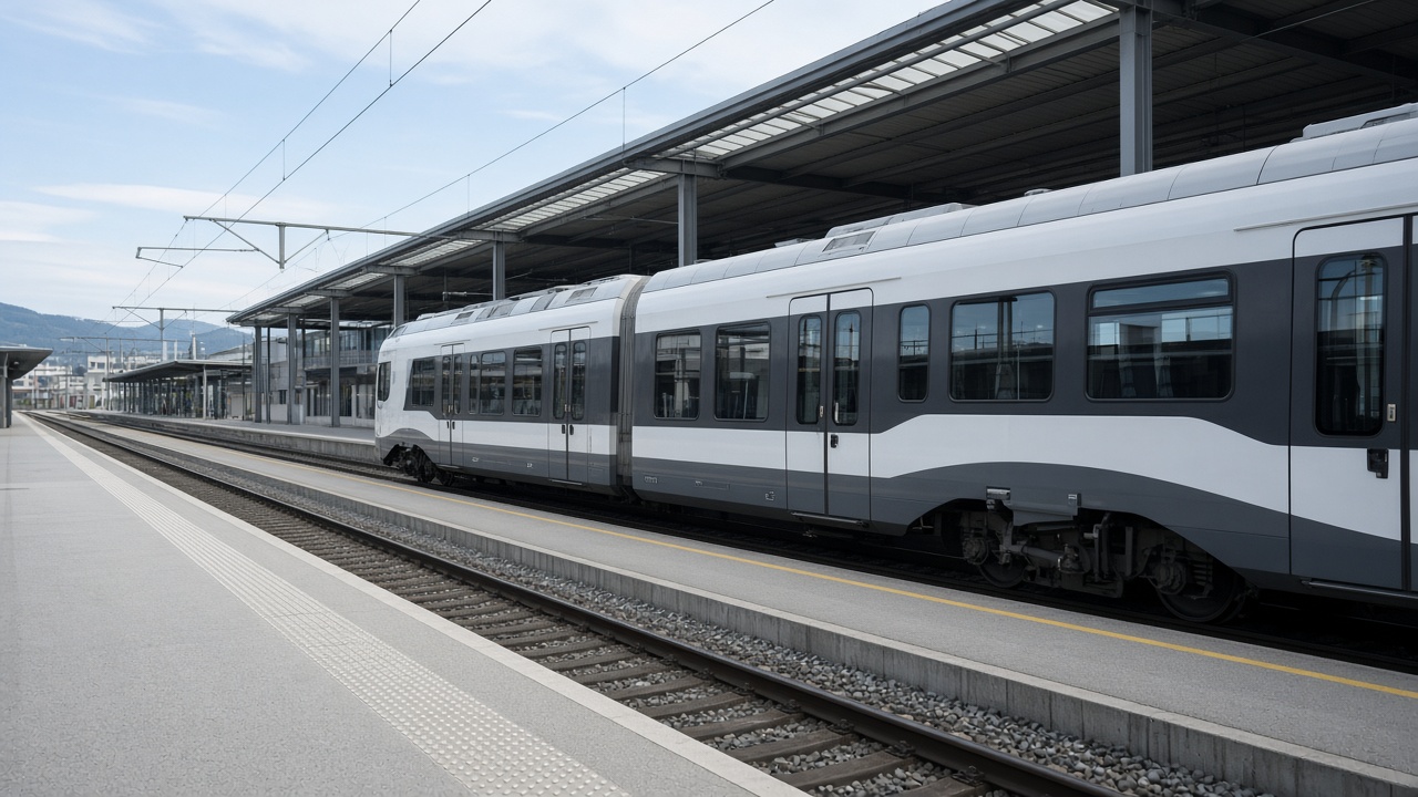 Moderner Zug am Bahnhofsteig