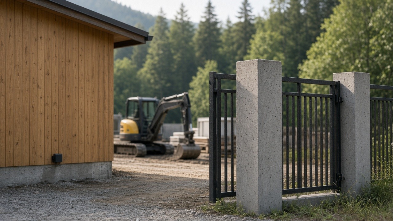 Baustellenzaun oder Gerätehof mit Schlüsselbox