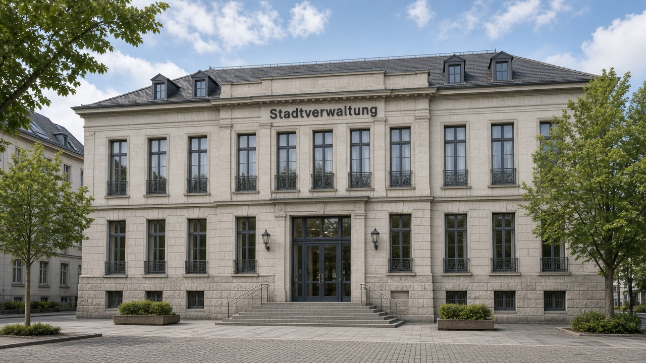 Gebäude der Stadtverwaltung mit Schriftzug Stadtverwaltung