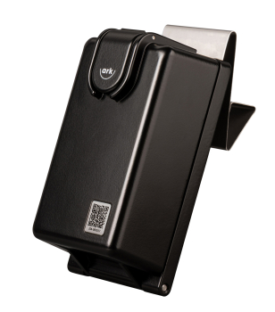 Schlüsselbox ark Scheibenmontage, mit Schlüssel geschlossenem Deckel und geschlossener Schutzklappe, in Frontalansicht